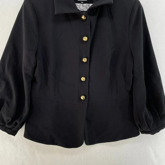 Cabi Abbott Jacket Women's Sz 4 Black Collared Brass Button Peplum Stretch #3027 - Picture 7 of 10